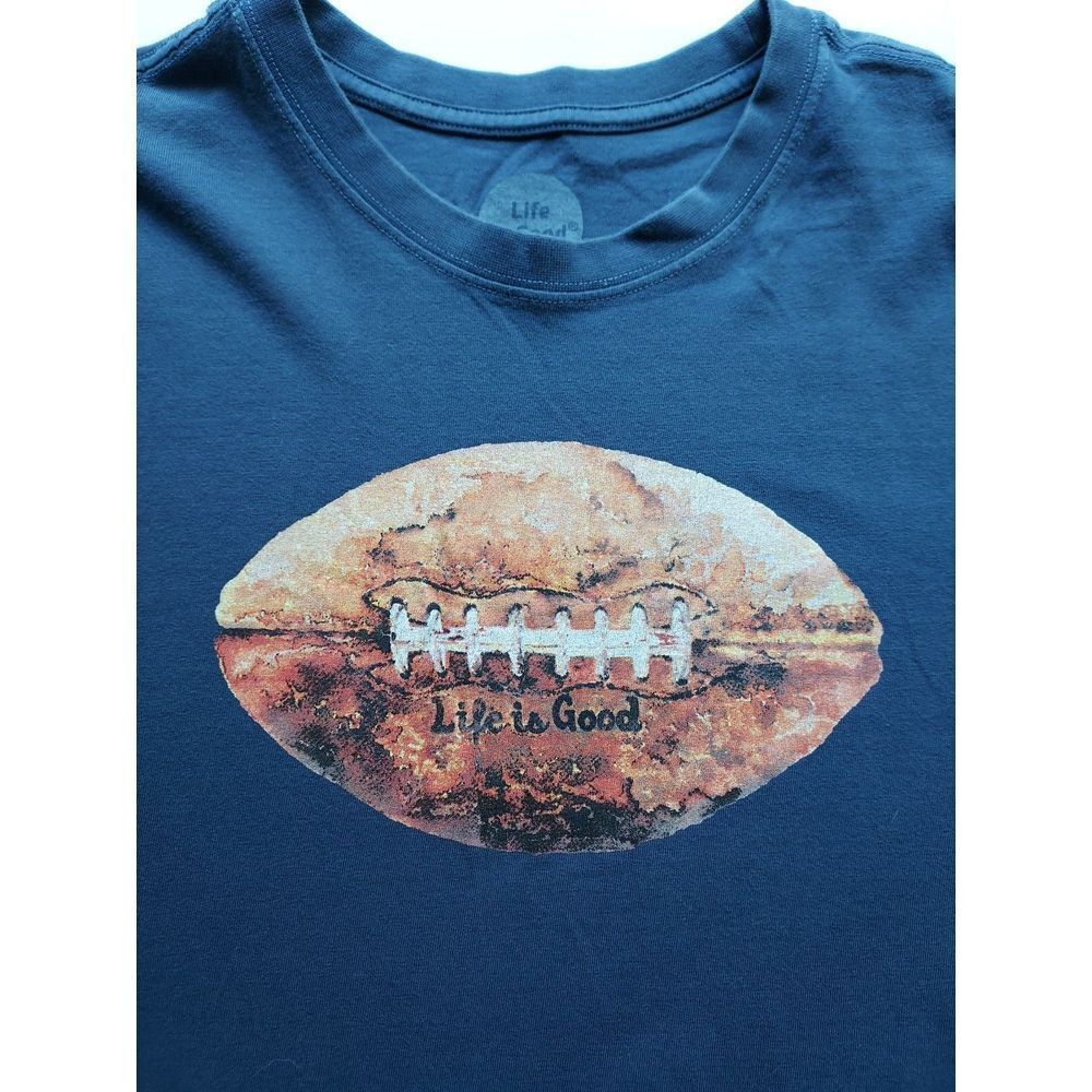 Life Is‎ Good Men's Large Crusher Tee Football Blue T Shirt Short Sleeve